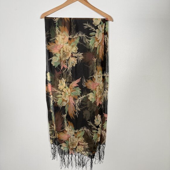 Vintage 90s Maxi Dress Floral Black Beaded Matching Scarf Fairy Feminine M - Picture 13 of 16